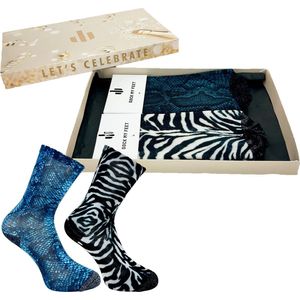 Sock My Feet geschenkdoos sokken dames 36 38 - cadeau voor vrouw - duurzaam - naadloos - Python Zebra