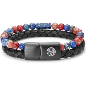 Lucleon - Heren - Edelsteen Armband - Blauwe Jaspissteen - Rood