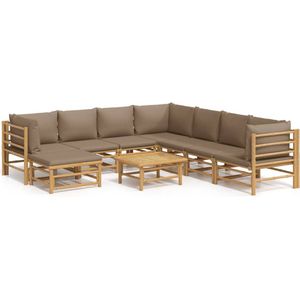 vidaXL 9-delige bamboe loungeset met taupe kussens