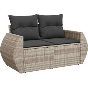 vidaXL Tuinbank 2-zits - Lichtgrijs - Inclusief Kussens Tuinbank - Lounge Bank - Polyrattan - Buitendecoratie - Tuinset - Outdoor Furniture - Relaxfauteuil - Terrasdecoratie - Balkon Decoratie - Grijs