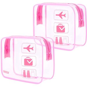Transparante toilettas, toilettas voor het vervoeren van vloeistoffen, transparante make-uptas, handbagage-reisaccessoire, transparante toilettas voor dames en heren (2-pack roze)