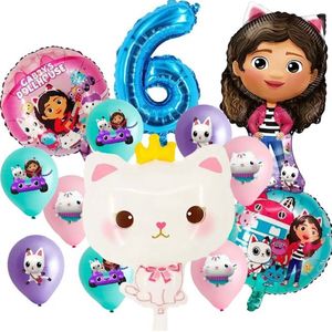 Gabby's Dolhouse - 6 Jaar - Ballonnenset - 13 Stuks - Gabby's Poppenhuis - Feestversiering - Kinderfeestje - Verjaardagsfeestje - Helium ballon - Roze / Paarse / Blauwe Ballon