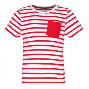 Kariban Gestreept T-shirt met zak en korte mouwen kids K379 - White / Red Stripe - 10/12 Y (10/12 ans)