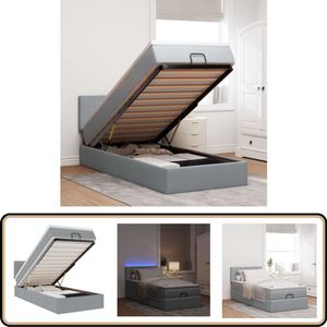 vidaXL Ottoman bed met matras en LED's 100x200 cm stof lichtgrijs