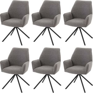 Set van 6 eetkamerstoelen MCW-G67, keukenstoel met armleuning, draaibare autostand, stof bouclé Oeko-Tex MVG ~ lichtgrijs