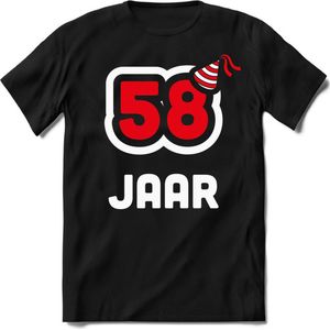 58 Jaar Feest kado T-Shirt Heren / Dames - Perfect Verjaardag Cadeau Shirt - Wit / Rood - Maat 5XL