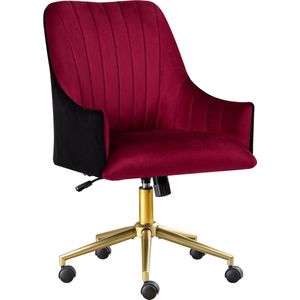 Merax Luxe Bureaustoel - Verstelbare Stoel - Velvet Draaibaar Kantoorstoel met Wielen - Rood