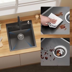 Auralum max Spoelbak Antraciet - Spoelbak Keuken - Spoelbakken Keuken – Wasbak Keuken - Met Kraangat - 44x49CM