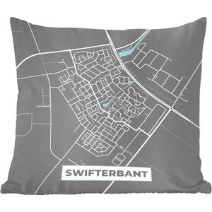 Sierkussens - Kussentjes Woonkamer - 40x40 cm - Plattegrond - Swifterbant - Grijs - Blauw - Stadskaart