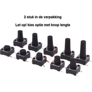 Tactiele Toetsschakelaar Drukknop Kit – 6x6mm Micro Sleutelschakelaar met DIP 4-Pin Aansluiting, Hoogte 12mm – Geschikt voor Elektronica, DIY-Projecten en Printplaattoepassingen - set van 2 Stuks