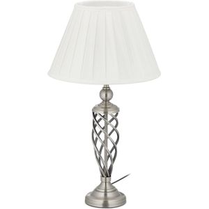 Relaxdays tafellamp antiek - schemerlamp - nachtkastlamp - E27 - nachtlamp zilver/wit