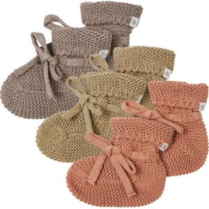 Noppies - Geschenkverpakking - Gebreide slofjes - 3paar - Baby 0-12mnd - Biologische katoen - Giftset - Cadeaudoosje - Newborn - Kraamcadeau - Babyshower - Sint - Taupe Melange - Light Green - Café au lait