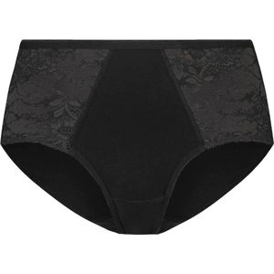 Basics midi lace - kanten dames heupslip - Kanten vrouwen ondergoed - Biologisch katoen - Badstof kruisje - XL - Zwart