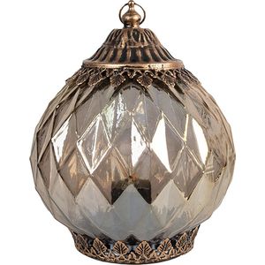 Clayre & Eef LED Lantaarn Ø 15x19 cm Koperkleurig Glas