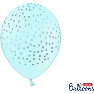 Partydeco - Ballonnen Baby blauw dots zilver 50 stuks