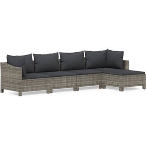 vidaXL - 5-delige - Loungeset - met - kussens - poly - rattan - grijs