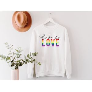 Lykke LGBTQ Unisex Love is Love Sweatshirt| Lgbt Pride Rainbow | Handgemaakt | Katoen | Wit | Maat L