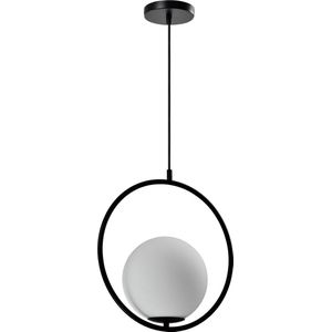 QUVIO Hanglamp modern - Lampen - Plafondlamp - Leeslamp - Verlichting - Verlichting plafondlampen - Keukenverlichting - Lamp - E27 Fitting - Met 1 lichtpunt - Voor binnen - Metaal - Glas - D 35 cm - Zwart
