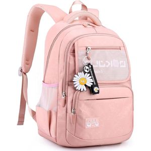 Tieners Rugzak Multi-Pocket Waterdichte Schooltas met Laptopcompartiment & Anti-Diefstal Tas - Chrysant roze L Rugzak voor Reizen en Casual Gebruik Boekentas meisjes