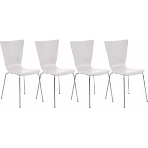 In And OutdoorMatch Bezoekersstoel Leann - Wit - Houten stoel - Set van 4 - Met rugleuning - Vergaderstoel - Zithoogte 45cm