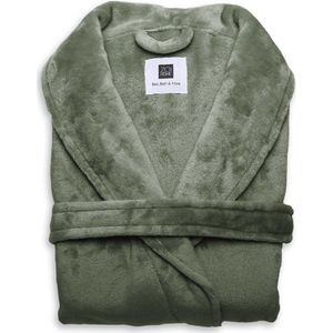 Heerlijk Zachte Unisex Fleece Badjas Lang Model Olijf Groen | S | Comfortabel En Luxe | Met Ceintuur, Zakken En Kraag