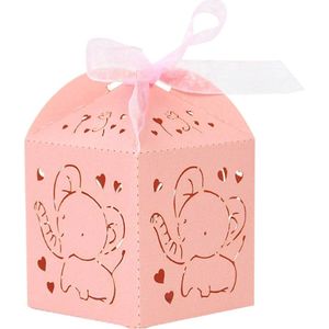 DW4Trading Geschenkdoosjes Olifant - Cadeaudoosjes met Strikje - Babyshower - 5 Stuks - 5x5x5 cm - Roze