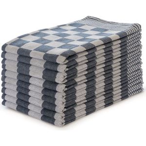 Theedoeken set Blok Blauw - 65x65 - Set van 10 - Geblokt - Blokdoeken - 100% katoen - Horeca Theedoeken