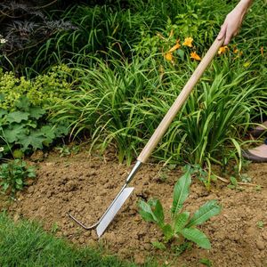 Long Handle 2-in-1 Weed Remover - Crab Tongs Cutting Blade Stainless Steel Moss Scraper Wooden Handle Length 157 cm