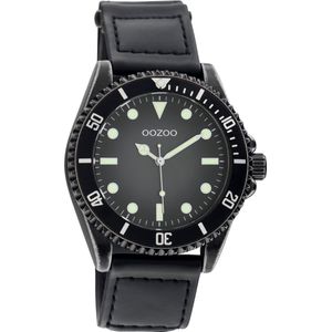 OOZOO Timpieces - Zwarte horloge met zwarte klittenband polsband - C11012