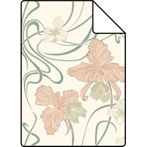 Proefstaal ESTAhome behang vintage bloemen in art nouveau stijl roomwit, zacht roze en vergrijsd groen - 26,5 x 21 cm - 139666-S
