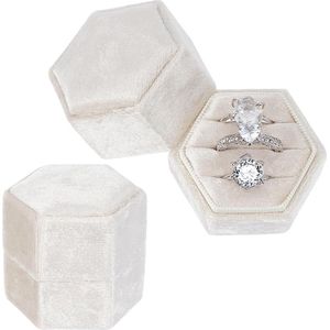 3-Slot Zeshoekige Fluwelen Ring Doos - Linnen Sieraden Opbergdoos - Stud Oorbellen Ring Opslag ringendoosje bruiloft
