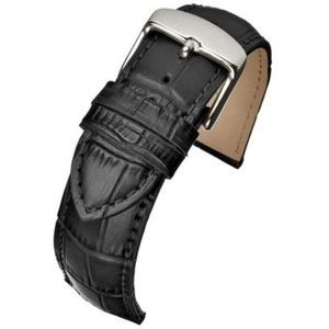 Horlogeband-horlogebandje-16mm-echt leer-zwart-gevuld-croco-zacht-stalen gesp-leer-16 mm
