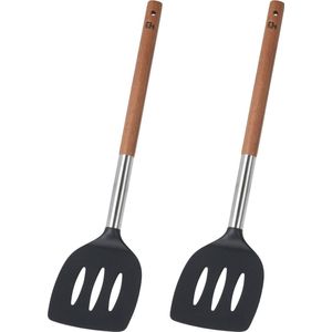 Excellent Houseware Bakspatel/bakspaan - 2x - zwart kunststof/acacia hout - 34 cm - Keukengerei
