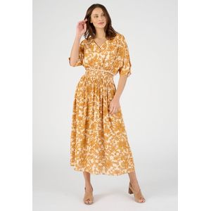 Damart - Lange jurk met smokwerk en reliëf in zuivere viscose - Dames - Geel - 40