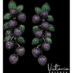 Victoria Valenza Fiore Luxe Oorbellen Dames Messing Oorringen - Paarse Steen - Kleur Zwart - 1 Paar