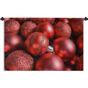 Wandkleed Kerst - Rode kerstballen met verschillende texturen Wandkleed katoen 60x40 cm - Wandtapijt met foto