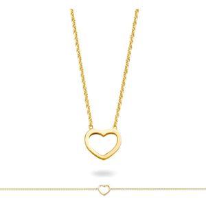 New Bling 9NB-SET030 Zilveren Sieraden Set - Dames - Ketting met Hartje - 38 + 5 cm - Armband met Hartje - 16,5 + 3 cm - Ankerschakel - Rhodium - Gold Plated (verguld/Goud op Zilver)