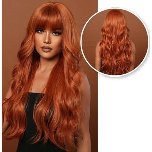SassyGoods® Koper Rode Pruik - Oranje Pruik Vrouw - Pruiken Dames Lang Haar - Wig - Ginger Rood - 70 cm