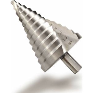 Stappenboor - Trappenboor - kegelboor - Stapboor - 6-60 mm - met 12 stappen - HSS - zilver - Ronde Schacht - spiraal conische gleuf - Roestbestendig - voor Hout, Metaal & Plastic