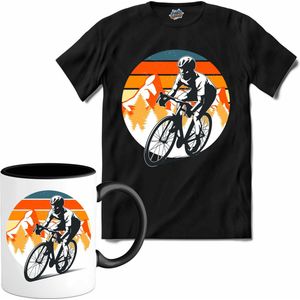 Wielrennen Fiets | Mountainbike sport kleding - T-Shirt met mok - Unisex - Zwart - Maat L