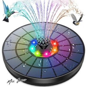 Mrs. Jones LED Solar Waterfontein 2024 geüpgraded 55 W Cirkel Drijvende Zonne-aangedreven Pomp met 7 sproeiers voor Waterfunctie LED Zonnewaterpomp voor Vogelbad Tuin Vistank Patio Vijver - Waterfontein .