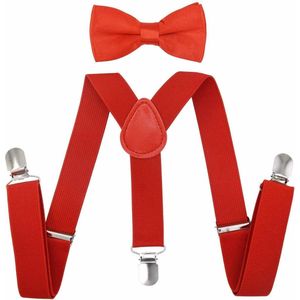 ***Kinder Bretels met Strik - Kindermaat 4 tot 12 jaar - Elastisch Katoen - Rood - van Heble® ***