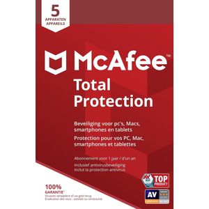 McAfee Total Protection - Multi-Device - 5 Apparaten - 1 Jaar - Nederlands / Frans - Windows / Mac