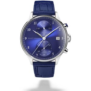 QUIST - Chronograph herenhorloge - zilver - blauwe wijzerplaat - blauwe croco lederen horlogeband - 41mm