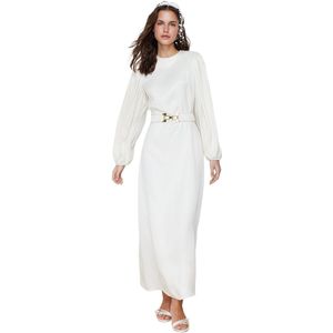 Trendyol Ecru Satijn Geweven Bruid Bruiloft/Speciale Gelegenheid Lange Avondjurk Tctss24Db00041