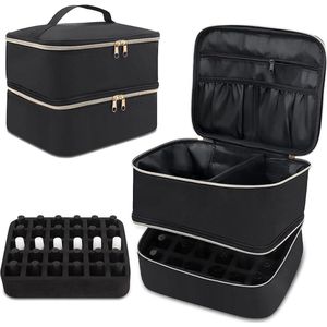 Opbergtas voor Nagellak Organizer - 30 Gaten - Draagtas voor Nail Lamp en Manicure Gereedschap - Zwart