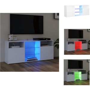 vidaXL Tv-meubel - LED-verlichting - Wit - 120 x 30 x 50 cm - Bewerkt hout en gehard glas - Kast
