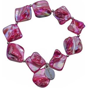 Parelmoeren armband set Shell AB Pink - armband + oorbellen - pink - parelmoer - edelstaal - elastisch armband - oorhangers