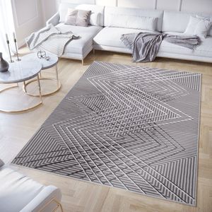 Tapiso Crystal Vloerkleed Grijs Zigzag 3D Effect Laagpolig Tapijt Maat- 120x170