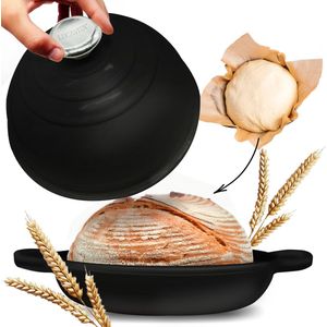 LUCAVITA® Broodpan - ⌀ 26cm - 5 Liter - Vaatwasserbestendig - Luxe Design - Emaille - Broodbakbol - Broodbakpan - Geëmailleerde Gietijzeren Pan - Broodbakvorm - Dutch Oven - Cast Iron - Brood Bakken - Bakvormen - Bakvorm - Pizza - Oven - Zwart